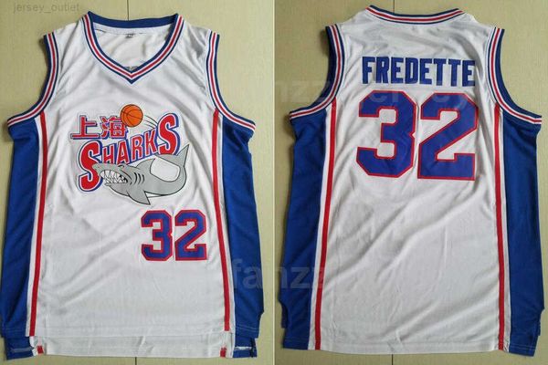 Men Moive Shanghai Sharks 32 Jimmer Fredette Jerseys Basketball University College Color Color White Stitched Breathable Pure Cotton Sports Boa qualidade à venda
