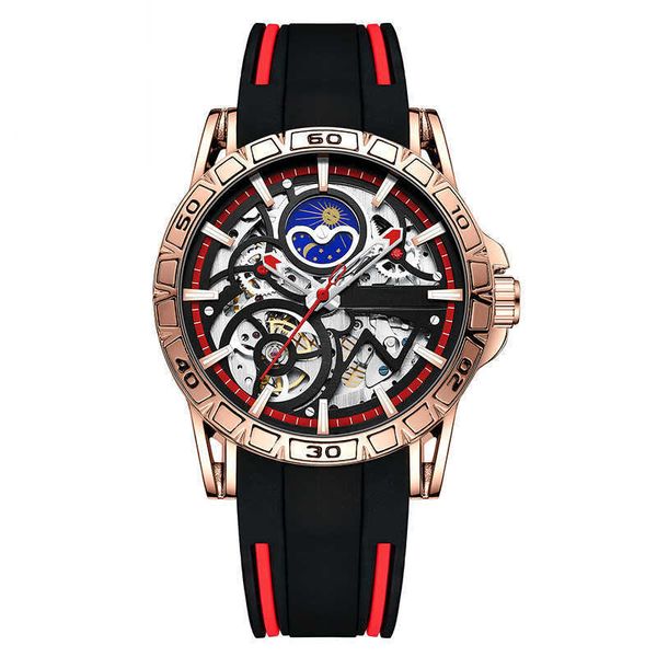 

white watch automatic stainless steel skeleton dial silver hands chronograph 2442, Slivery;brown