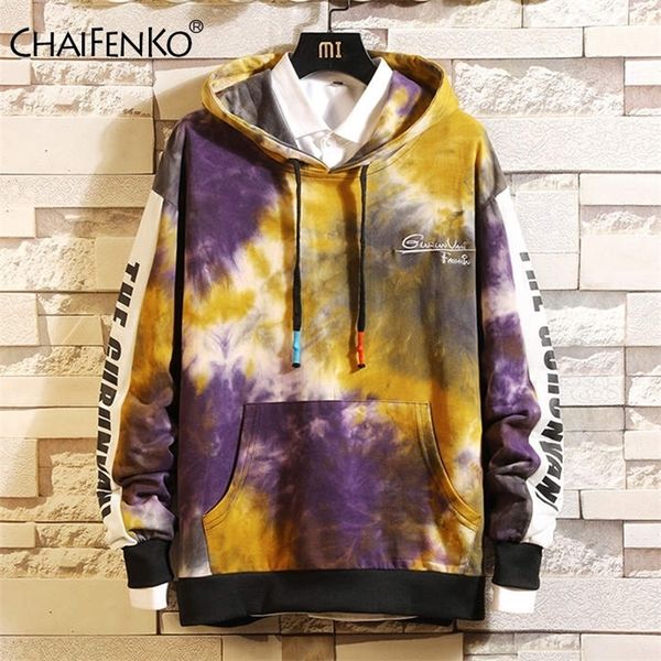 

chaifenko winter oversized loose men's hoodies tie dye hip hop sweatshirt male harajuku japanese streetwear hoodie men 201126, Black