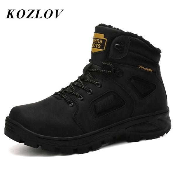 

winter snow boots men genuine leather warm fur ankle boots casual shoes mens military tactical work boots cowboy botas kozlov 201204, Black