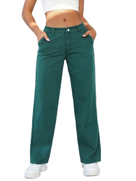 

pocket side straight leg jeans 96qc#, Blue
