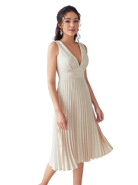 

solid ruched bust pleated dress k917#, Black;gray