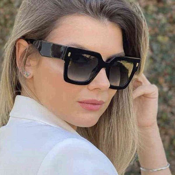 

vintage oversized square sunglasses women men luxury brand designer rice nails big frame green gradient sun glasses uv400 220728, White;black
