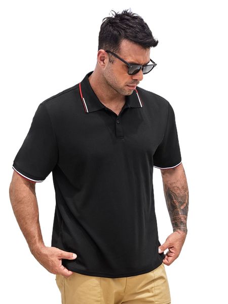 

extended sizes men striped trim polo shirt x5cf#, White;black