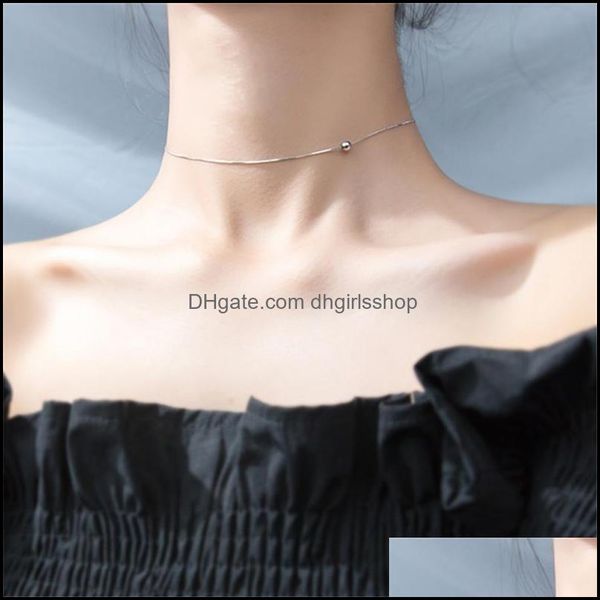 

chains necklaces pendants jewelry genuine 925 sterling sier sweet choker clavicle chain round bead pendant necklace for wom dhd1x, Silver