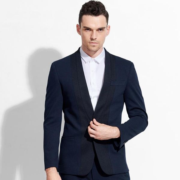 Abiti da uomo Blazer da uomo Blazer con scollo a V blu profondo bottone singolo 2022 Primavera Autunno Moda Slim Fit giacca da uomo Business Groom Stage Wear 2X