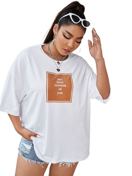 

plus slogan graphic drop shoulder tee g2t3#, Black