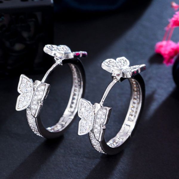 

sweet temperament butterfly hoop designer earring jewelry white aaa cubic zirconia copper 18k gold silver earrings jewelry for women party v, Golden;silver