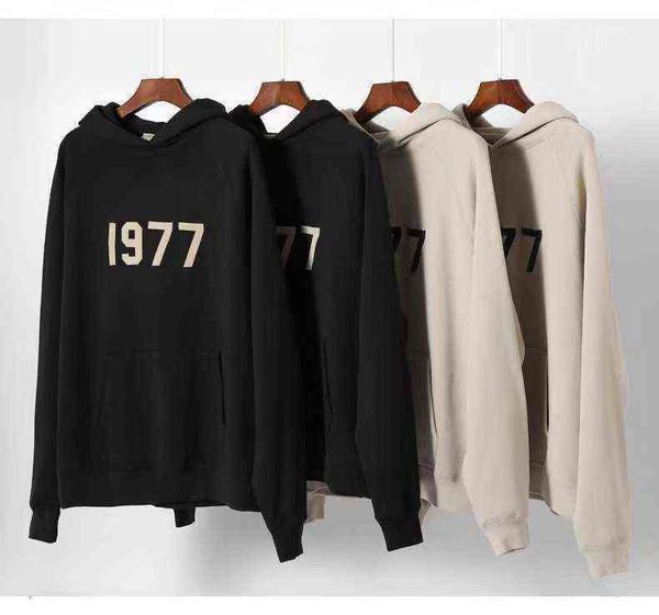 

autumn winter hoodie god season 8 high street loose fashion brand 1977 flocking printing hooded pullover simple and versatile trend designer, Black