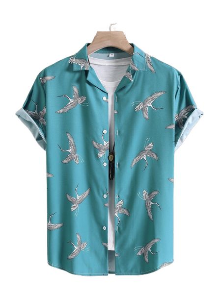 

men random crane print shirt without tee l7pe#, White;black