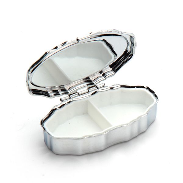 200 PCs Caixa de comprimidos de renda de prata em branco Rhombus Metal Pill-Container Oval Storage Boxes 2 Compartimentos Dh9338