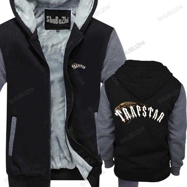 

new arrived men hoodies winter trapstar london beast mode leopard jacket black size s m  cotton fleece for man