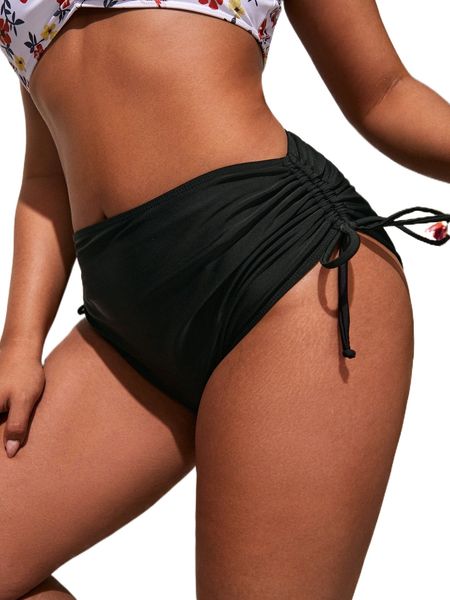 

plus tie side high waisted bikini panty c5ki#, Black