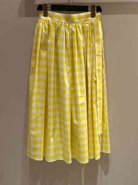 

skirts plaid casual yellow skirt french minority spring summer western style mid length lace up a-line ins, Black
