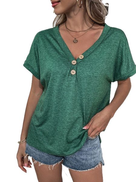 

button detail batwing sleeve tee a0vo#, White