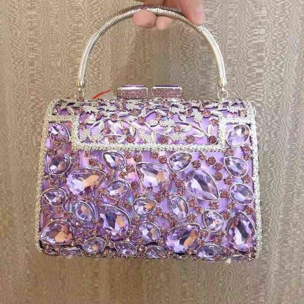 Xiyuan Luxury Wedding Party Pochette con strass Sposa Borse da sera in cristallo Argento Viola Borsa con diamanti Borse da donna Borsa 220427