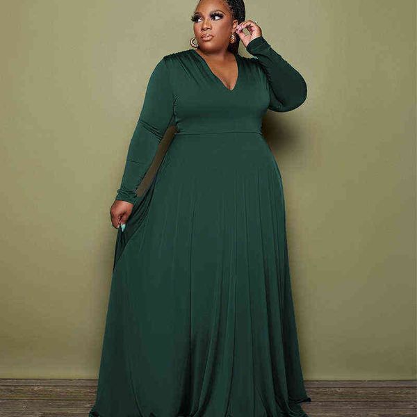 Plus Größe Kleidung Frauen Elegante Abend Maxi Kleid V-ausschnitt Langarm Kleid Formale Vintage Kleider Dropshipping Großhandel T220804