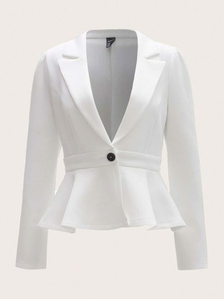 

notched collar single button peplum blazer s7di#, White