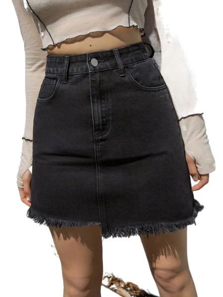 

dazy raw hem denim skirt p4do#, Black