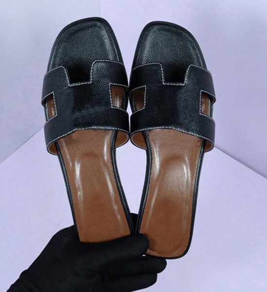 

oran sandal men women slippers lychee skin slides patent leather solid royal forest green lime khaki beach slipper designer shoes slide 08, Black