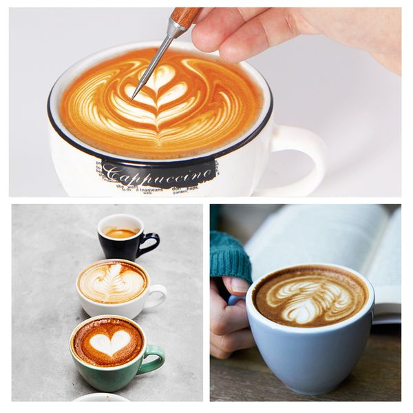 Aço inoxidável Latte Pull Pull Flower Needle Barista Coffee Cappuccino Espresso Decorating Cane Cafe Coffeeware