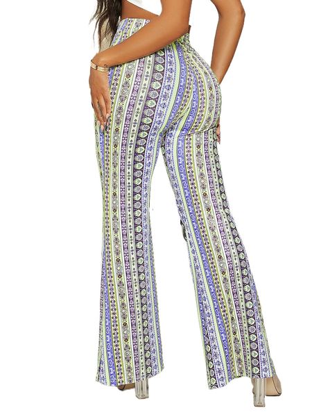 

sxy high waist ditsy floral flare leg pants d4yq#, Black;white