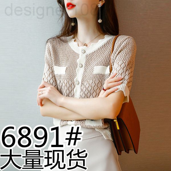 

women's sweaters designer 6891# thin hollow out xiaoxiang cardigan knitted coat women's 2022 summer new short sleeve celebrity sty, White;black