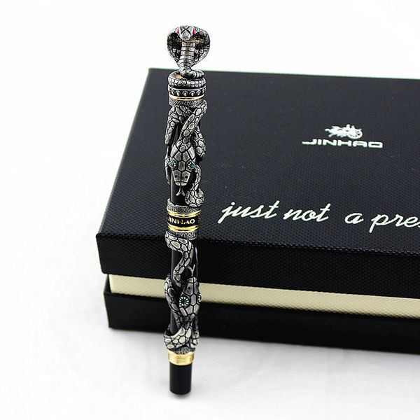 Jinhao Double Dragon Snake Vintage lussuoso portapenne stilografica Full Metal Carving Eming Collezione regalo pesante Y200709