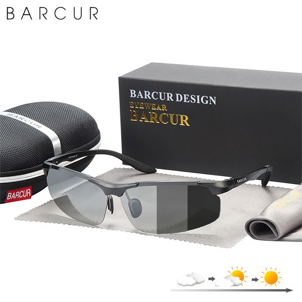 

barcur aluminium magnesium frame polarized sunglasses men pochromic automatic color changing rectangle sport eyewear 220510, White;black