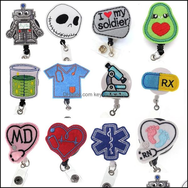 

key rings jewelry medical cartoon felt retractable badge holder pl reel nurse id name card tag with clip drop delivery 2021 mthss, Slivery;golden