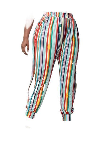 

sxy plus striped print cut out pants c0lw#, Black