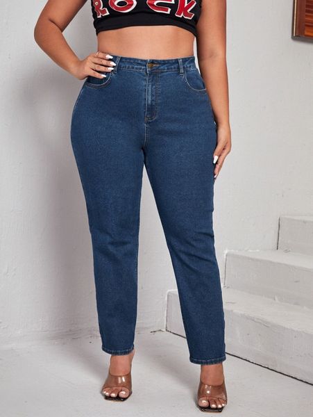 

plus high waist mom fit jeans l6vg#, Blue