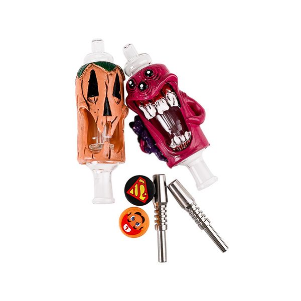 GP22211 Venda de fábrica Monster Vidro Nector Collector Cigarro Set Resina Tubulação de Silicone Cera Recipiente Jars Titanium Nail Kit, Tubos de fumar