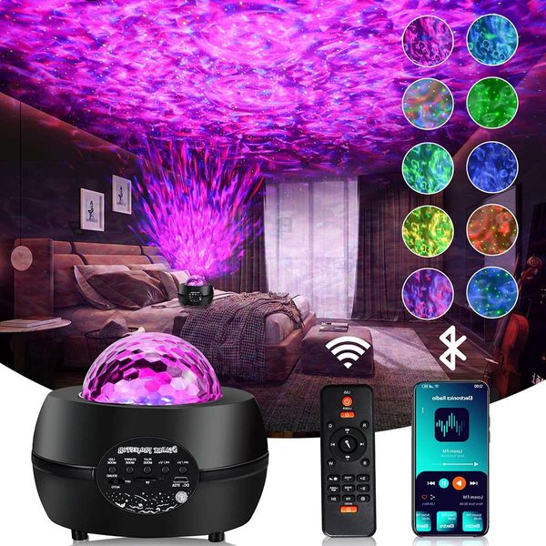 ABD Stok Star Projector Galaxy Aydınlatma Yıldızlı Okyanus Dalgası 2 Uzaktan kumanda 10 Renkli 1 Projektör 3 Aydınlatma Modu Yerleşik Bluetooth Hoparlör İşlevi