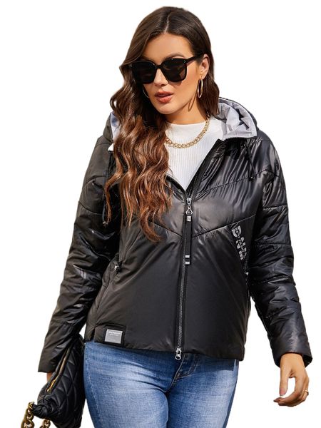 

hailuozi drawstring zip up dual pocket hooded winter coat y20r#, Black