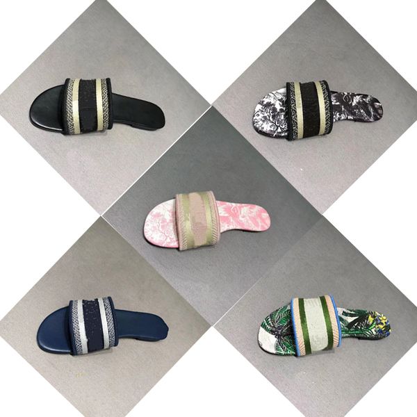 

2022 paris embroidered dazzle luxury designer dways slippers classic fashion platform print slide summer wide flat mens womens sandale sanda, Black