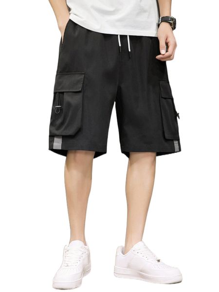 

men drawstring waist flap pocket cargo shorts y8bf#, White;black
