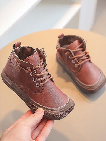 

boys lace up design side zipper boots she, Black;grey