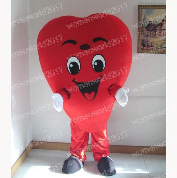 Halloween Red Love Heart Mascot Costume de primeira qualidade Caracteres de desenhos animados Suites unissex adultos roupas de natal vestido de fantasia de carnaval