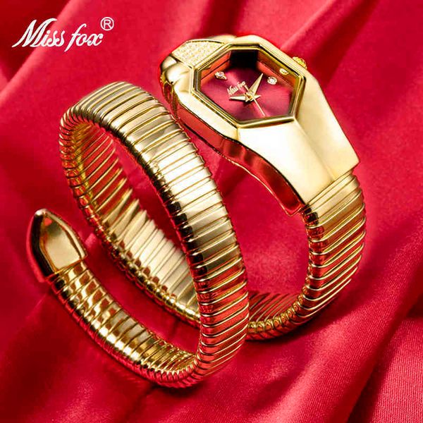 

women's watches missfox unique snake shape luxury wrist for women bling gold quartz ladies clock relogio feminino 220223, Slivery;golden