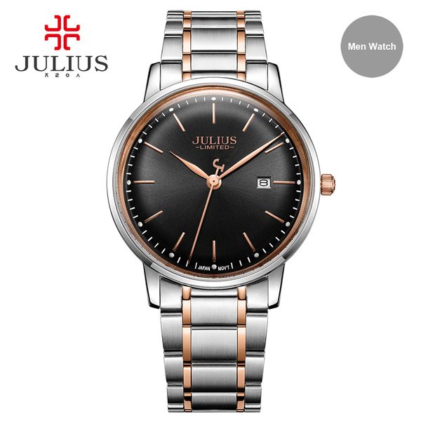 

watches luxury designer julius stainless steel watch ultra thin 8mm men 30m waterproof wristwatch auto date whatch montre jal-040, Slivery;black