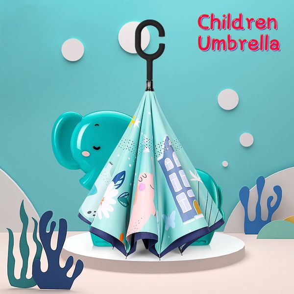 Ombrello inverso per bambini a doppio strato Ombrello lungo per protezione solare per animali cartoon per ragazzi e ragazze Maniglia libera 220707