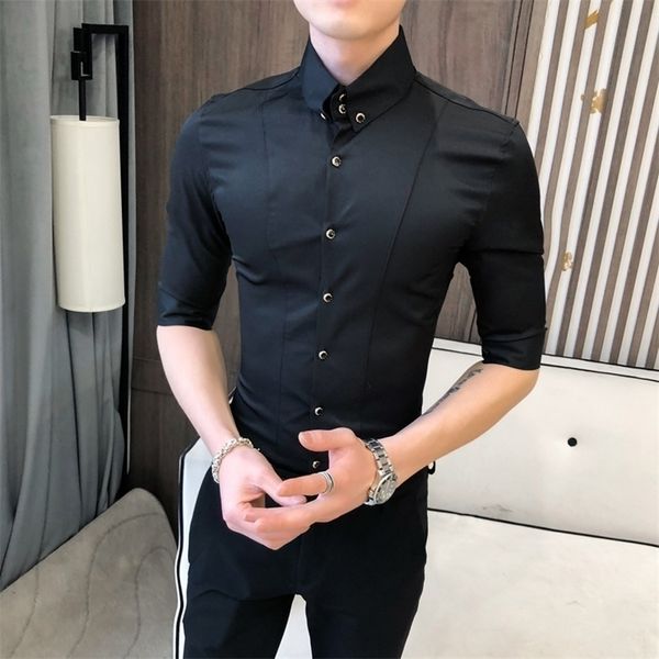 

british style shirts for men fashion clothing summer half sleeve casual slim fit camisas para hombre 3xl- 220322, White;black