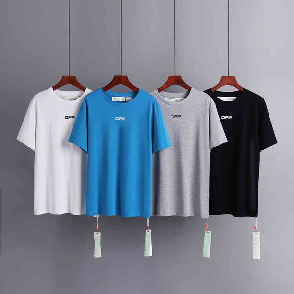 

men's t-shirts chaopai spring and summer high version ow airport tape limited warning line short sleeve batch, White;black