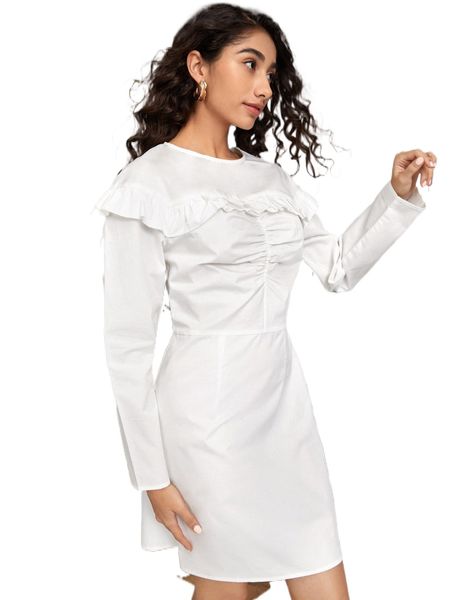 

ruffle trim ruched bust dress a1dc#, Black;gray