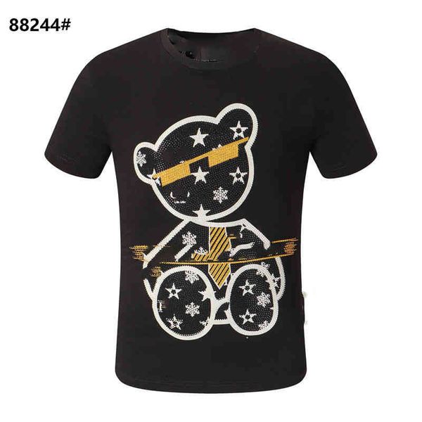 

2022 summer new fashion brand pp skull drill short sve t-shirt men's round neck slim fit half sve t-shirt, White;black