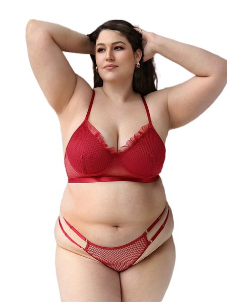 

plus lace frilled underwire lingerie set 636r#, Black;white