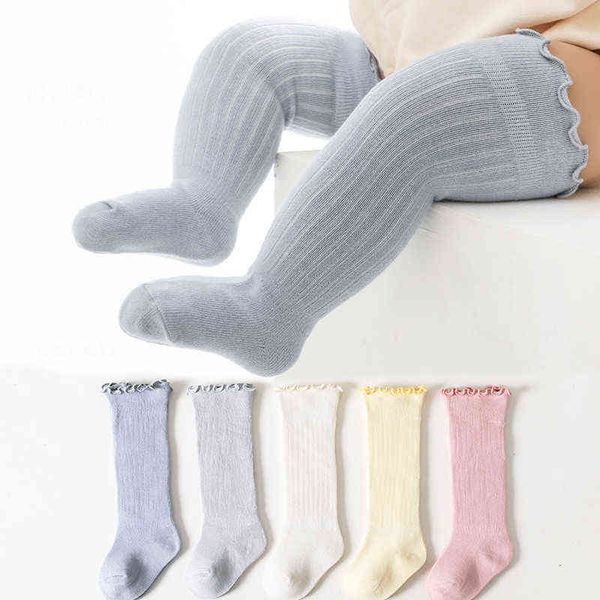 Spainish Enfants Chaussettes Bébé Garçons Filles Coton Respirant Stripe Doux Chaussette Nouveau-Né Genou Haute Chaussettes Longues Princesse Chaussettes À Volants Printemps J220621