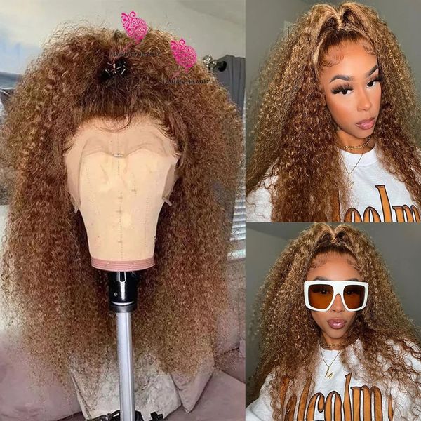 Auburn Brown Perücken Afro Kinky Curly Transprent 360 13x6 HD Lace Frontal Human Hair Perücken Erdbeerblond Indian Full Laces Stirnband