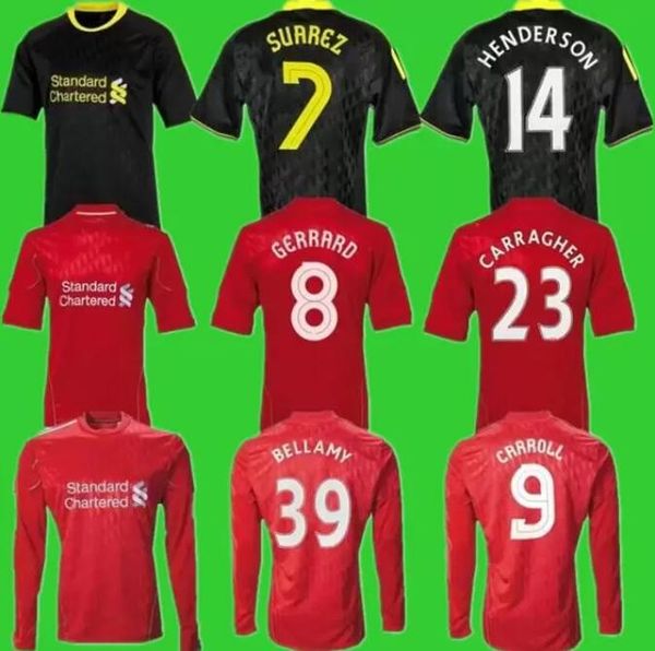 

2010 2011 2012 gerrard suarez carroll retro soccer jersey 10 11 12 bellamy carragher kuyt sterling henderson vintage classic football shirt, Black;yellow